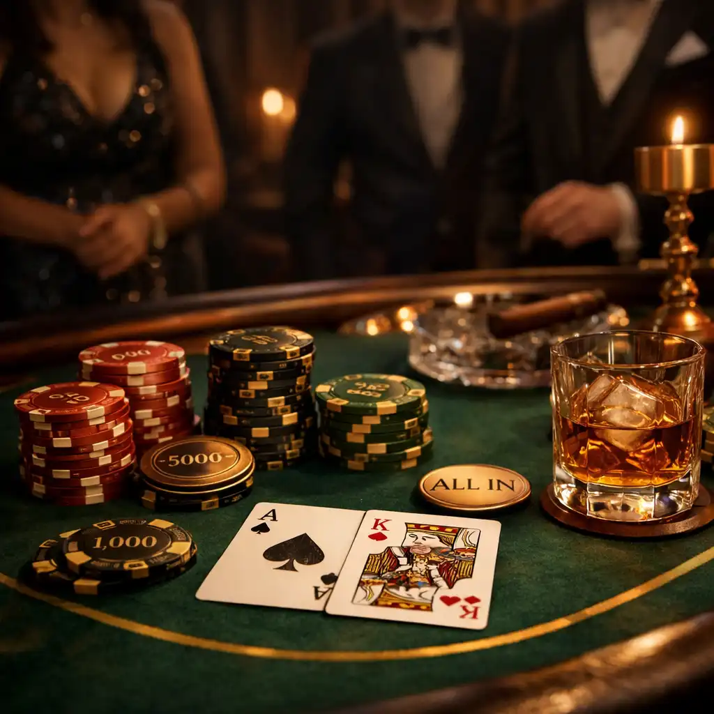 Profesjonalny stół pokerowy przygotowany na rekreacyjny wieczór offline